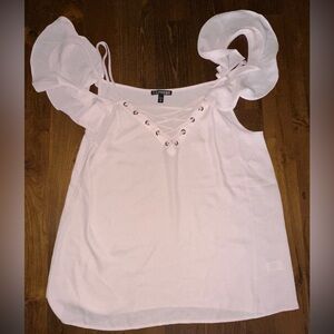 Express Women’s Pink Blouse Top with Ruffle Sleeves Size Medium